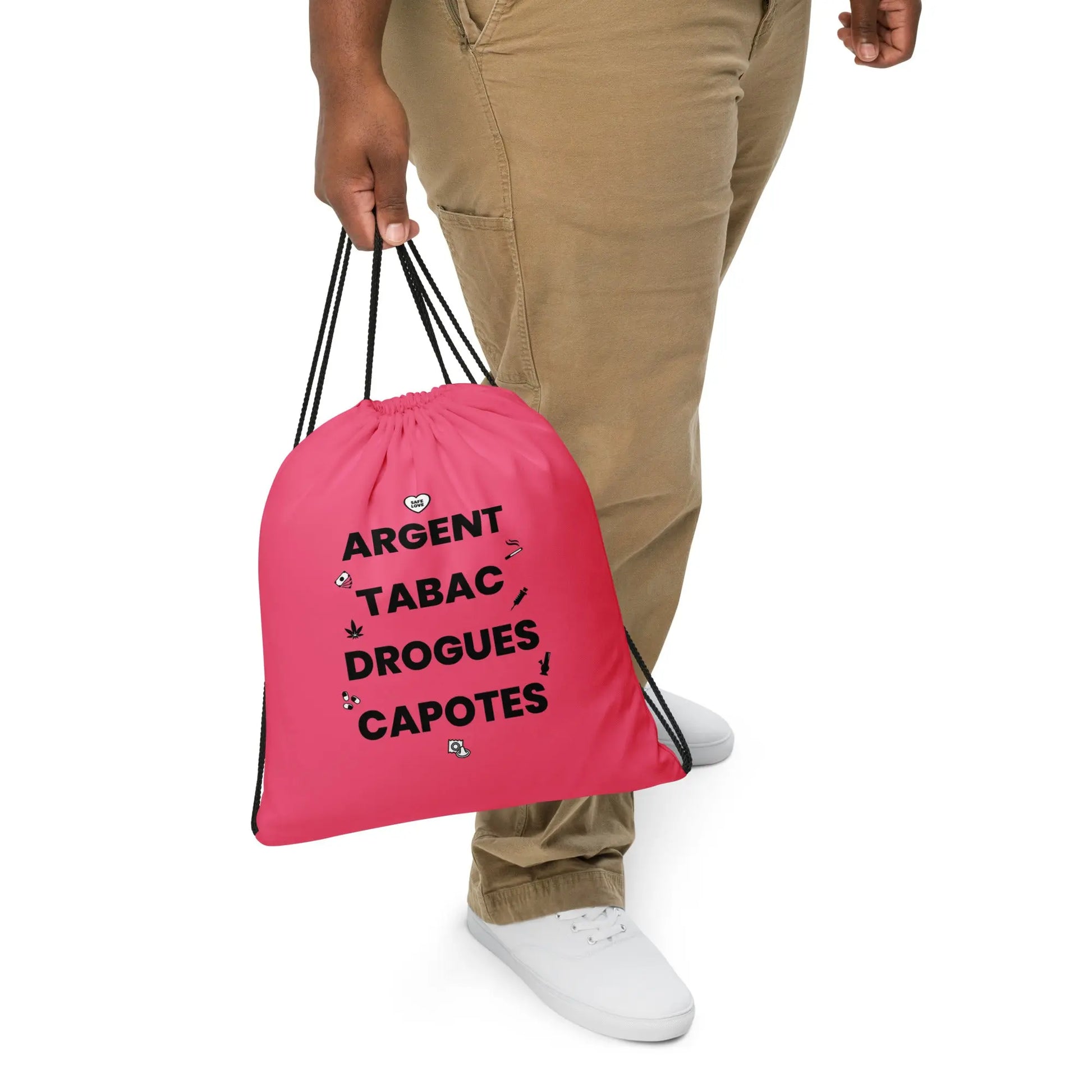 Sac à cordon Argent Tabac Drogues Capotes rose - Sedurro
