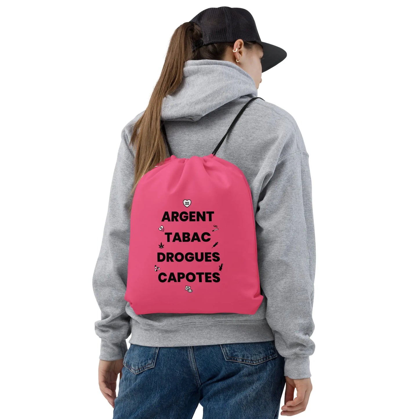 Sac à cordon Argent Tabac Drogues Capotes rose - Sedurro