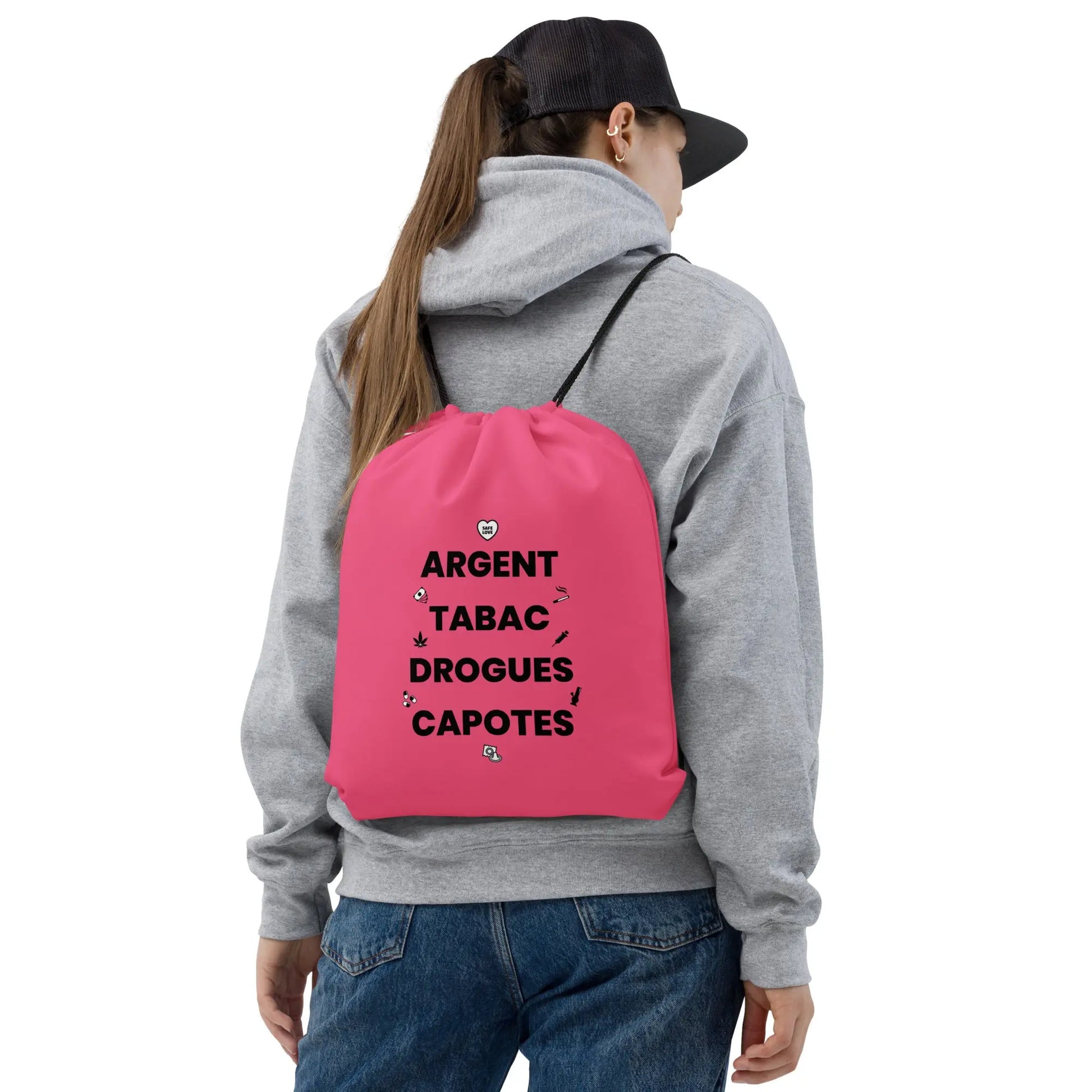Sac à cordon Argent Tabac Drogues Capotes rose - Sedurro