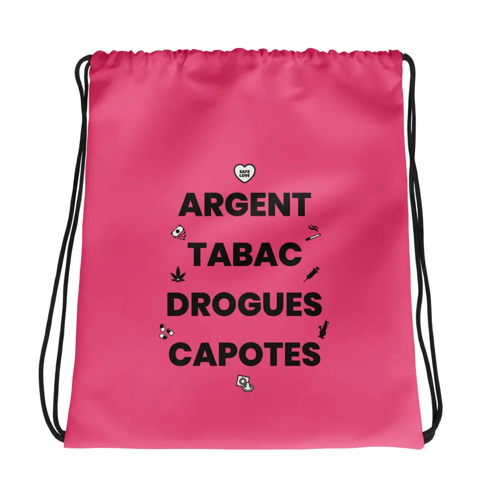 Sac à cordon Argent Tabac Drogues Capotes rose - Sedurro