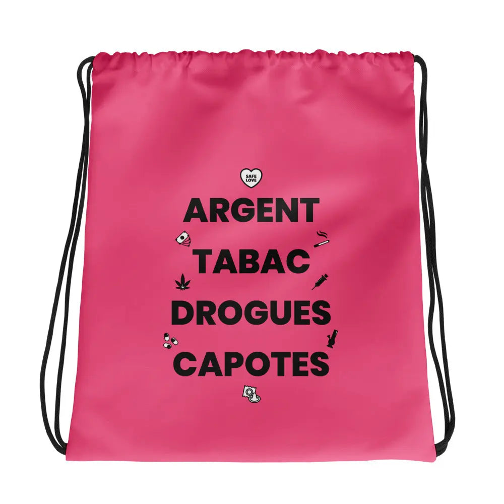 Sac à cordon Argent Tabac Drogues Capotes rose - Sedurro