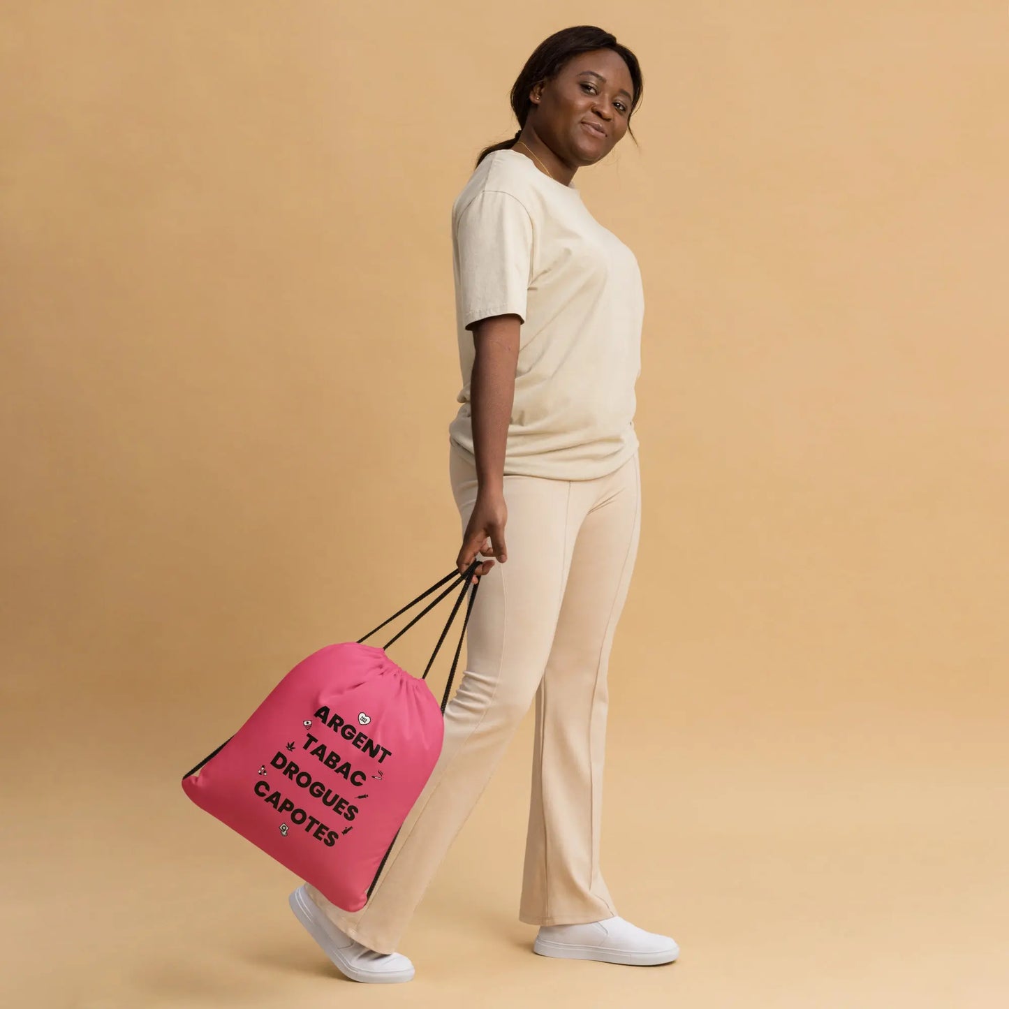 Sac à cordon Argent Tabac Drogues Capotes rose - Sedurro