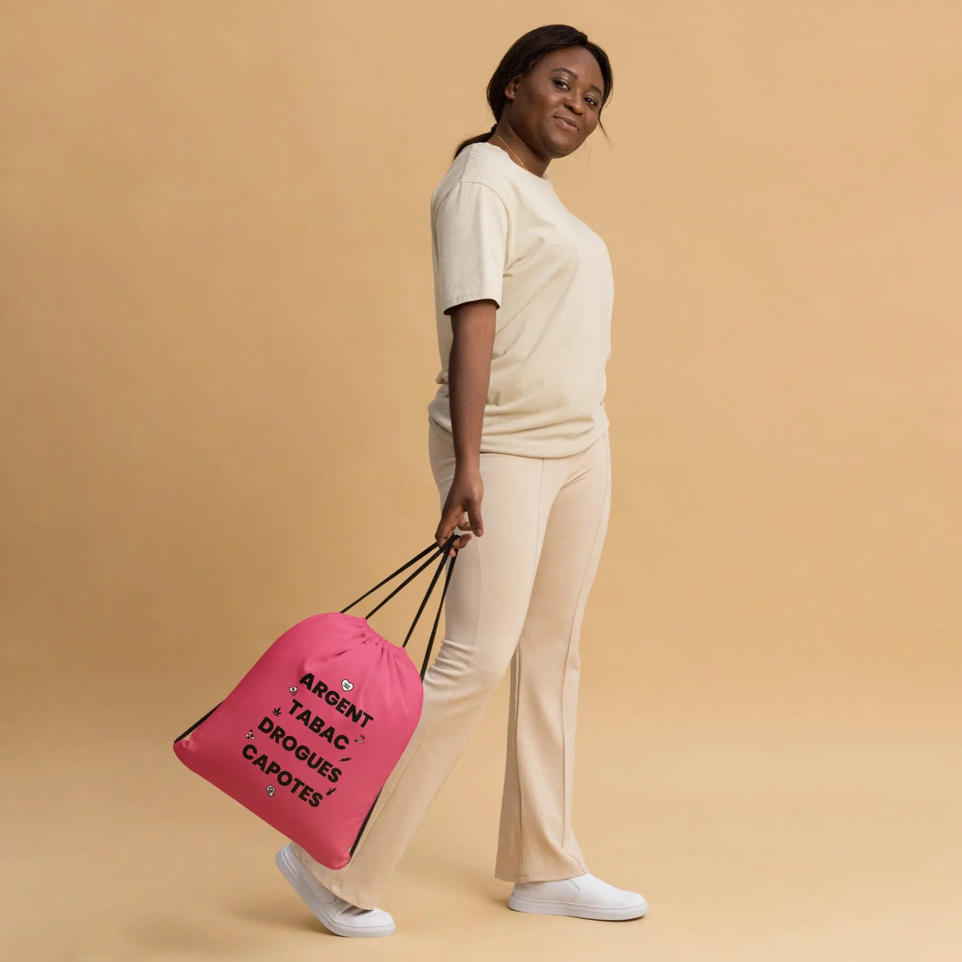 Sac à cordon Argent Tabac Drogues Capotes rose - Sedurro