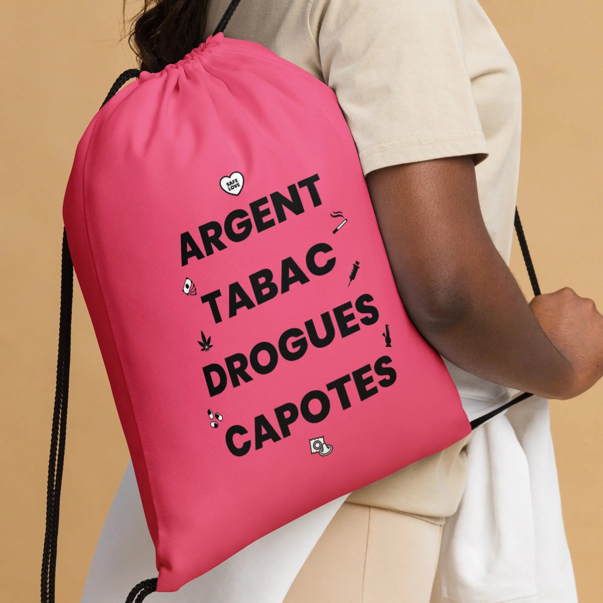 Sac à cordon Argent Tabac Drogues Capotes rose - Sedurro