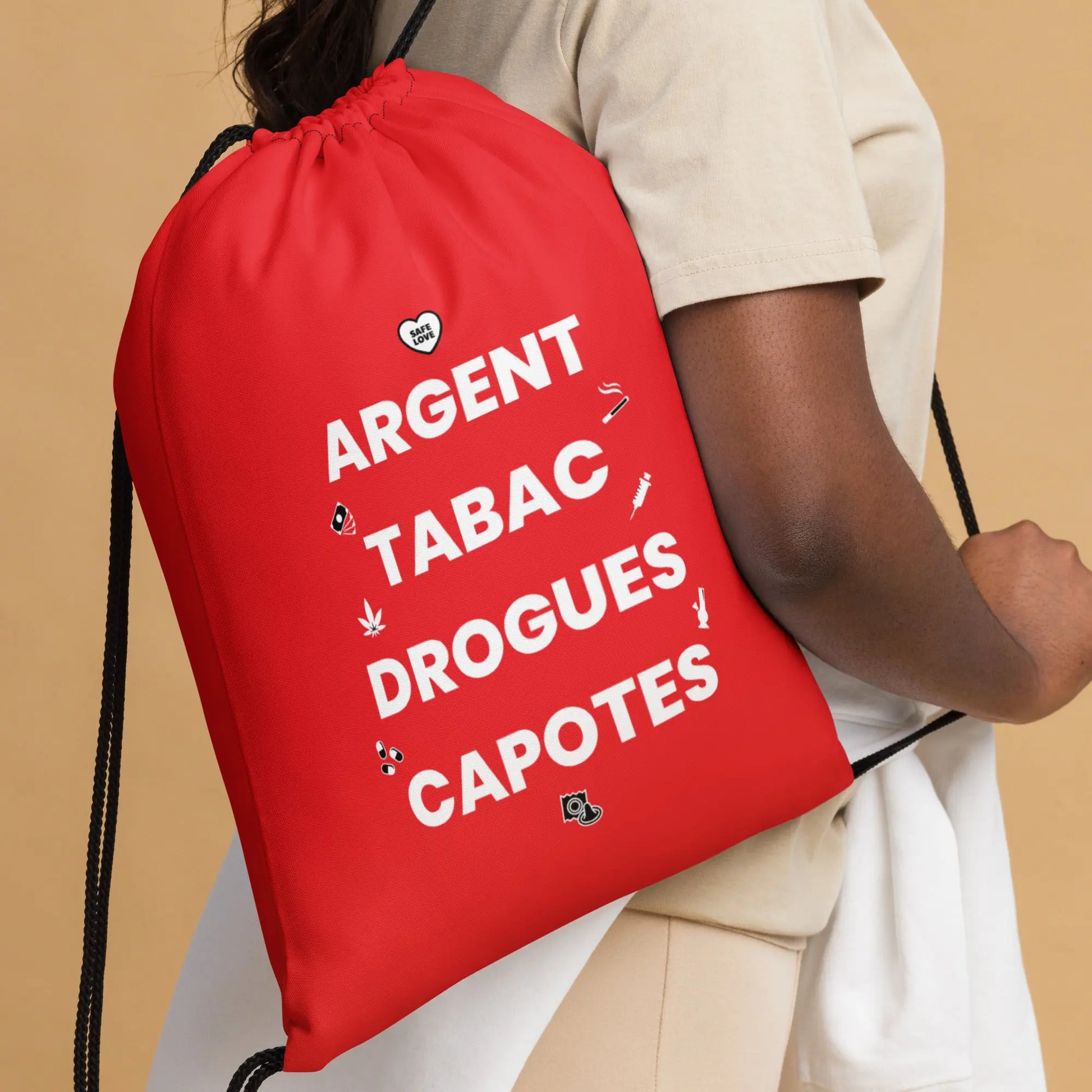 Sac à cordon Argent Tabac Drogues Capotes rouge - Sedurro