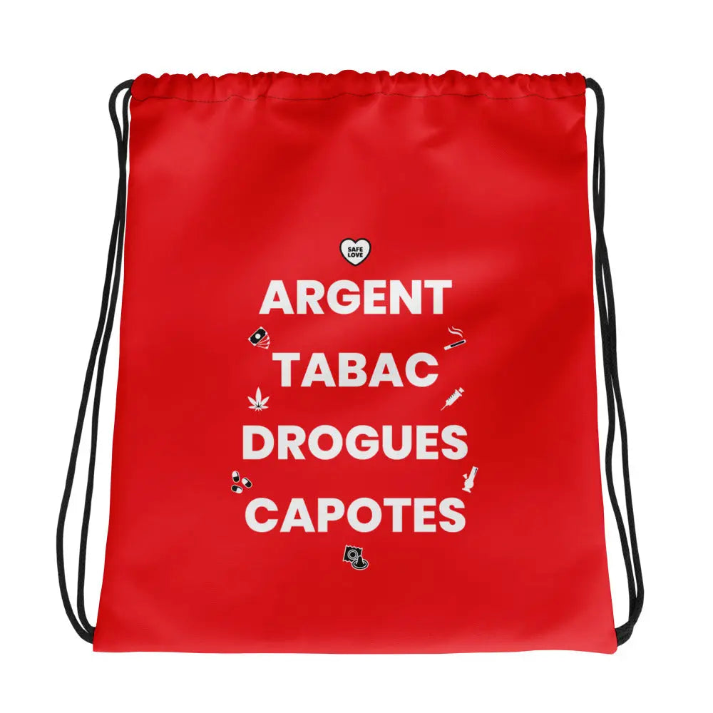 Sac à cordon Argent Tabac Drogues Capotes rouge - Sedurro