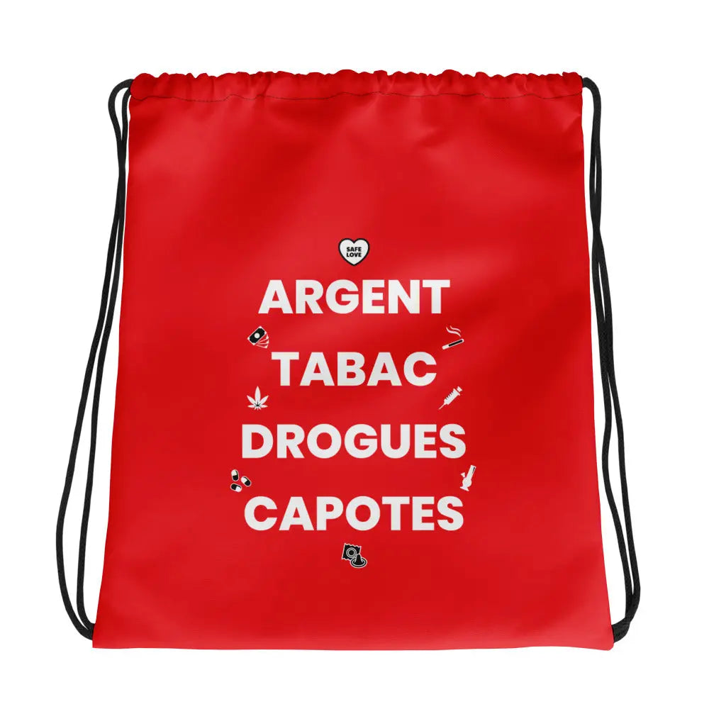 Sac à cordon Argent Tabac Drogues Capotes rouge - Sedurro