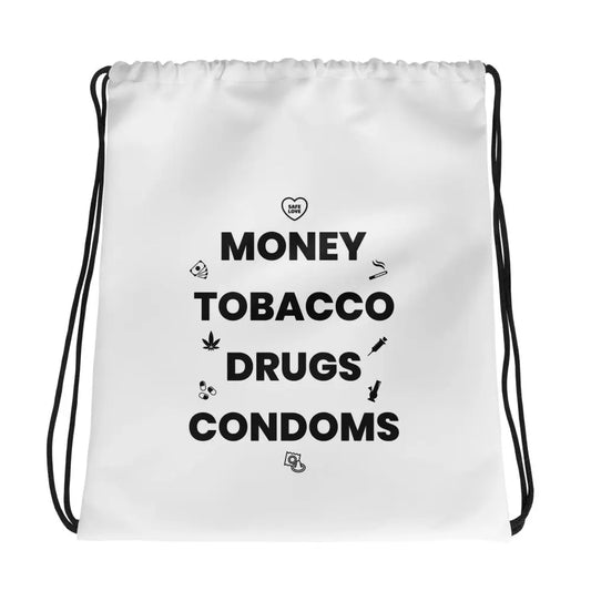 Sac à cordon Money Tobacco Drugs Condoms blanc Default Title - Sedurro