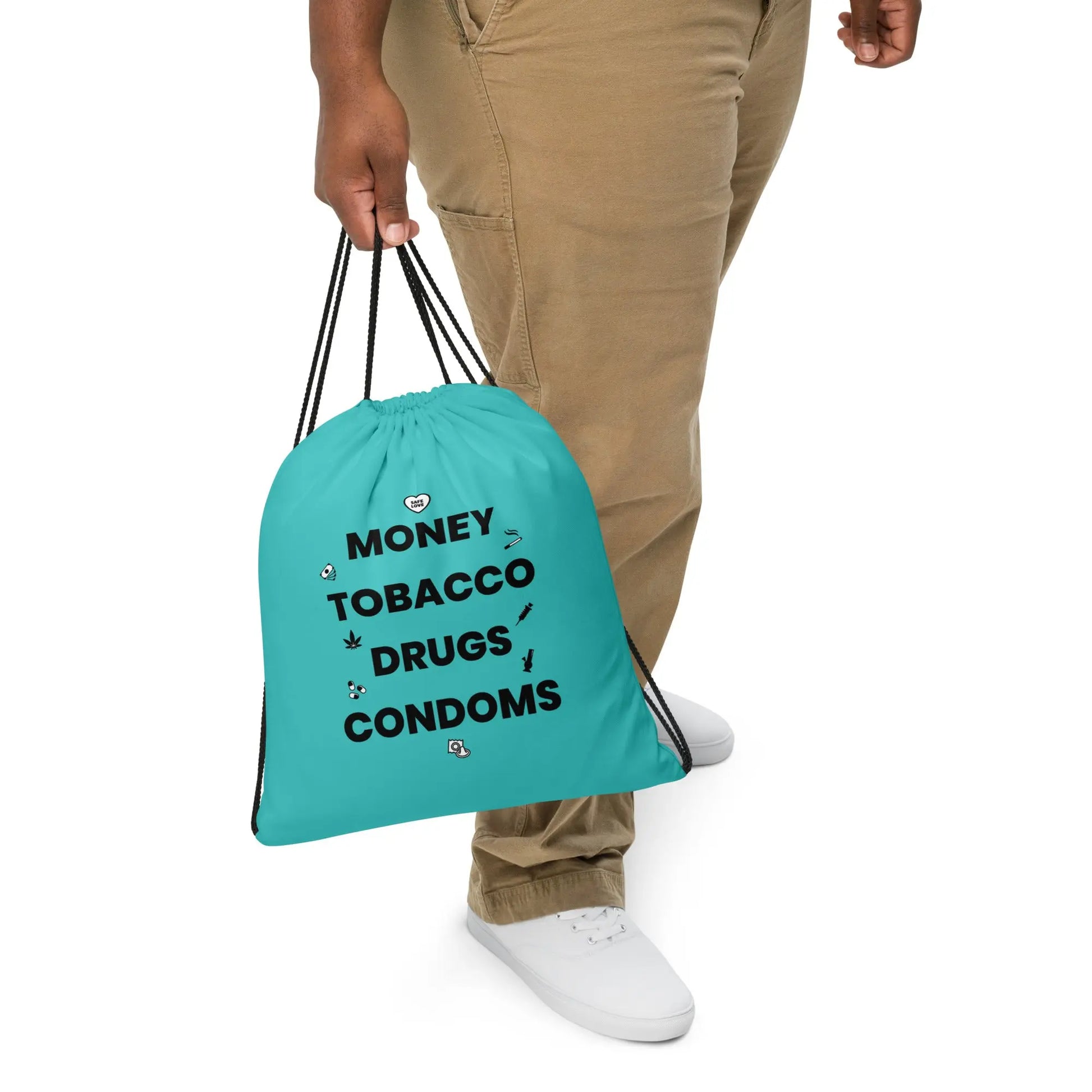 Sac à cordon Money Tobacco Drugs Condoms bleu clair - Sedurro