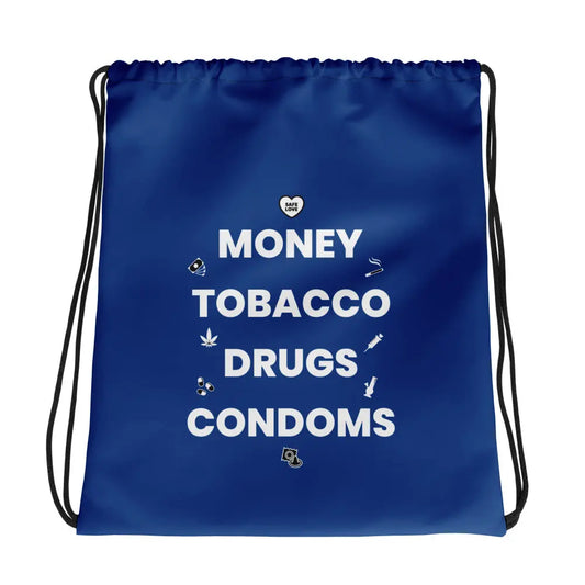 Sac à cordon Money Tobacco Drugs Condoms bleu foncé Default Title - Sedurro