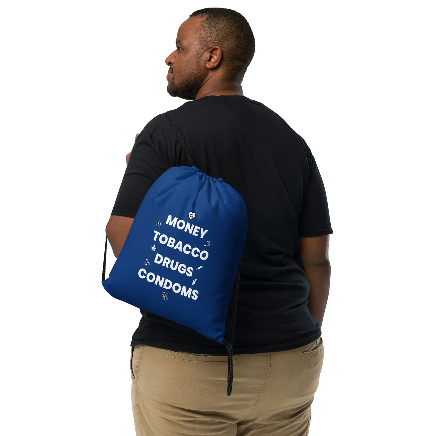 Sac à cordon Money Tobacco Drugs Condoms bleu foncé - Sedurro