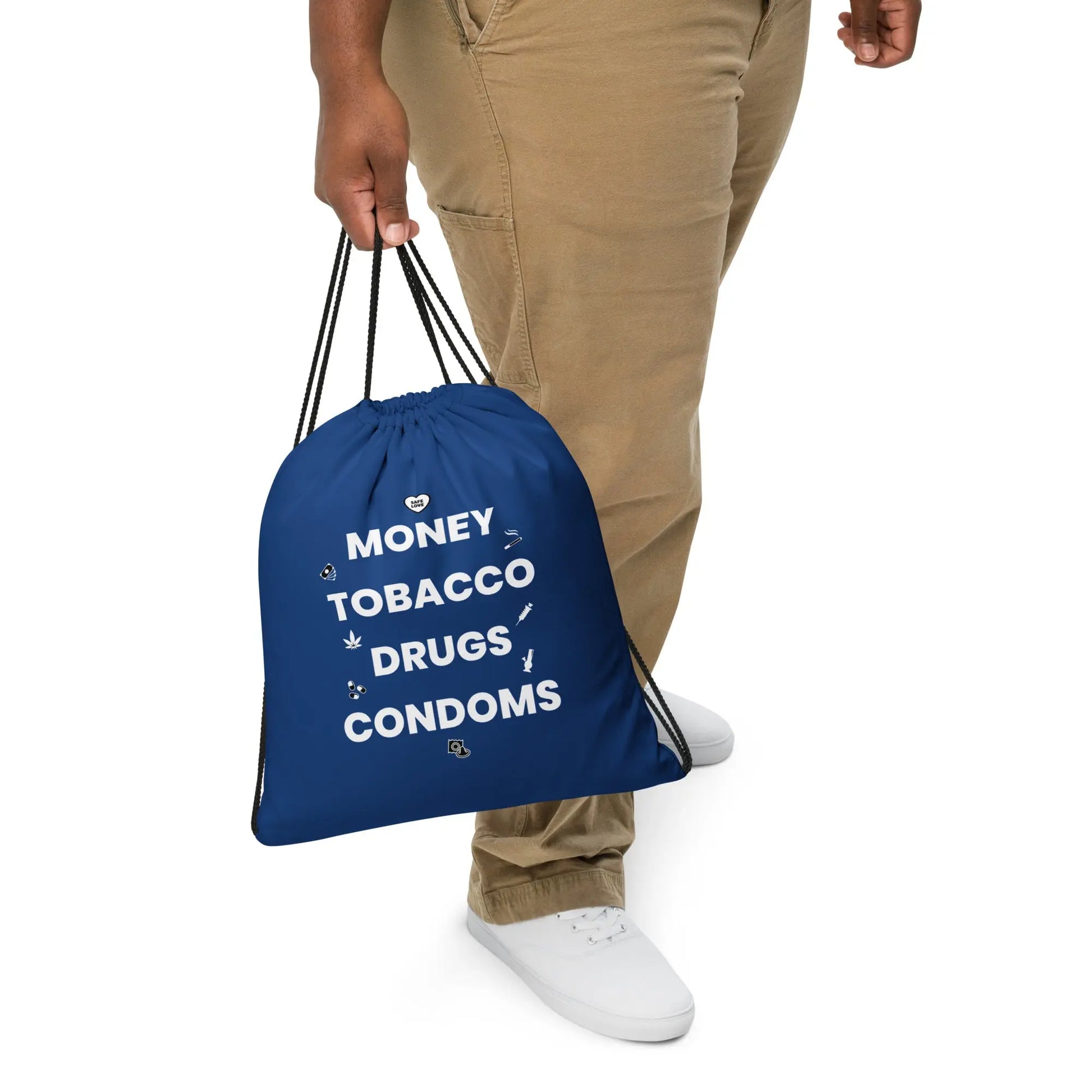 Sac à cordon Money Tobacco Drugs Condoms bleu foncé - Sedurro