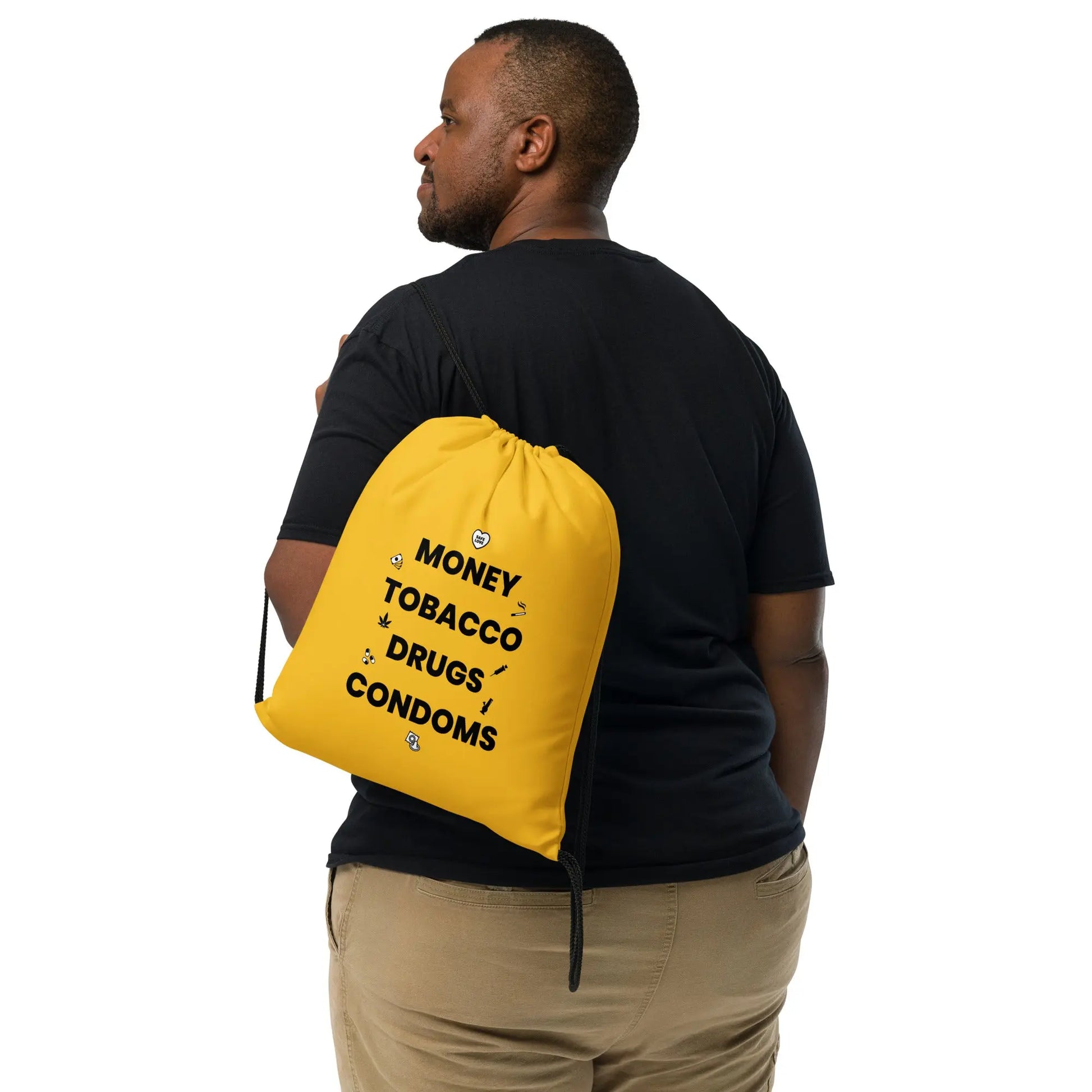 Sac à cordon Money Tobacco Drugs Condoms jaune - Sedurro