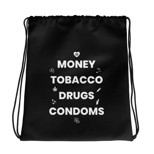 Sac à cordon Money Tobacco Drugs Condoms noir Default Title - Sedurro