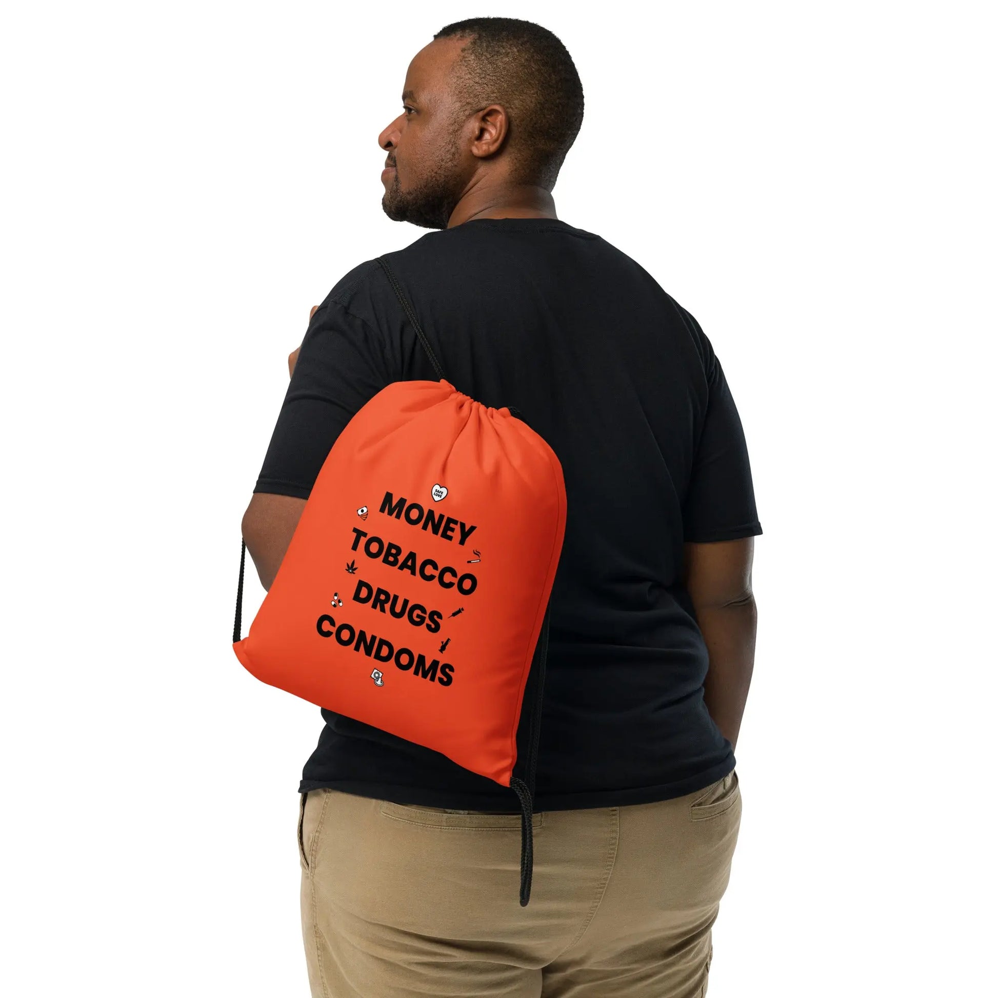 Sac à cordon Money Tobacco Drugs Condoms orange - Sedurro