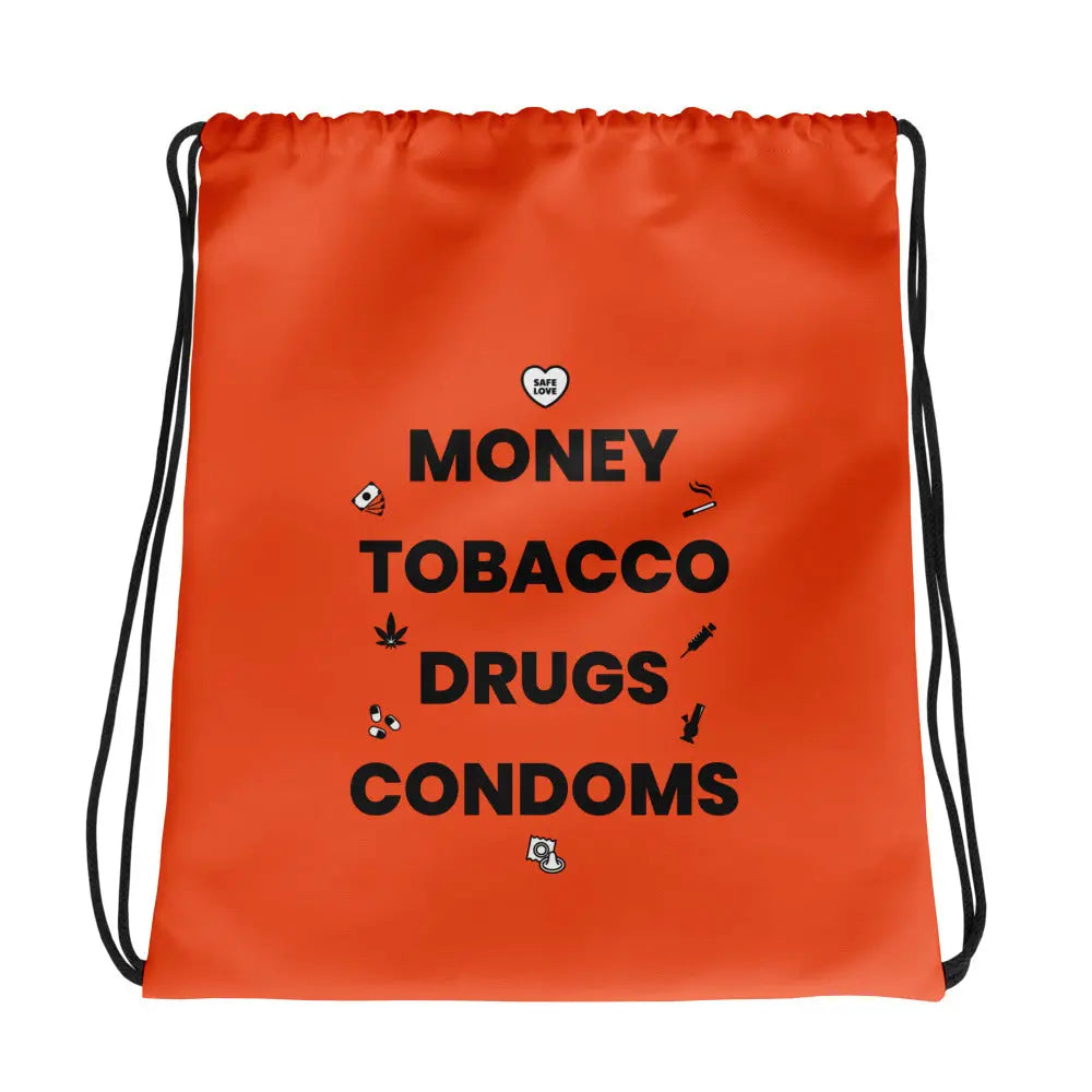 Sac à cordon Money Tobacco Drugs Condoms orange - Sedurro