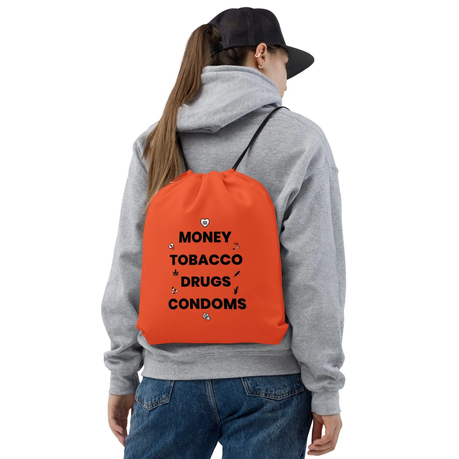 Sac à cordon Money Tobacco Drugs Condoms orange - Sedurro