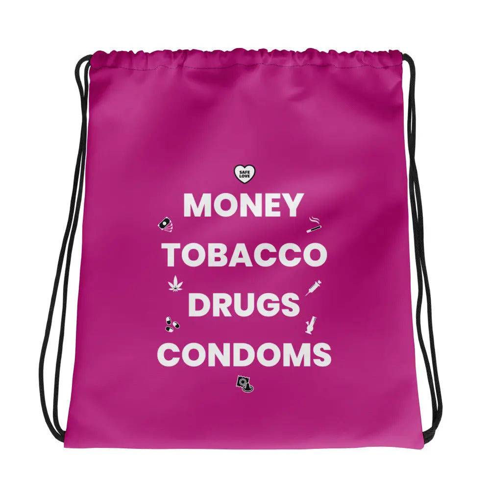 Sac à cordon Money Tobacco Drugs Condoms violet - Sedurro