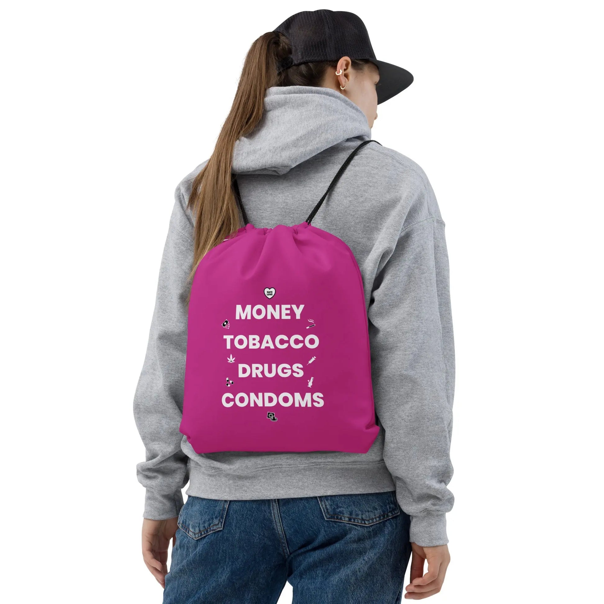 Sac à cordon Money Tobacco Drugs Condoms violet - Sedurro