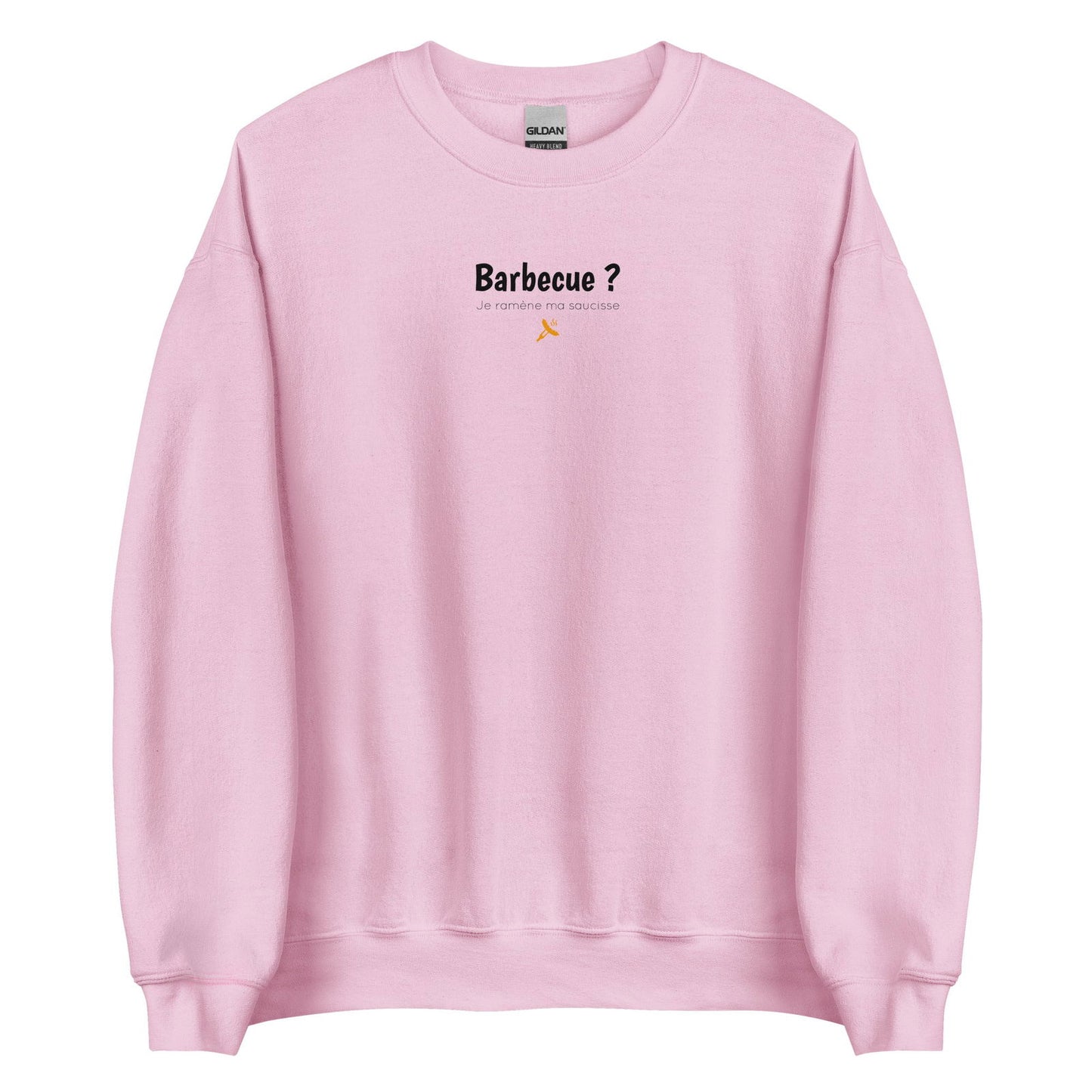 Sweat unisexe col rond Barbecue je ramène ma saucisse Rose Clair - Sedurro