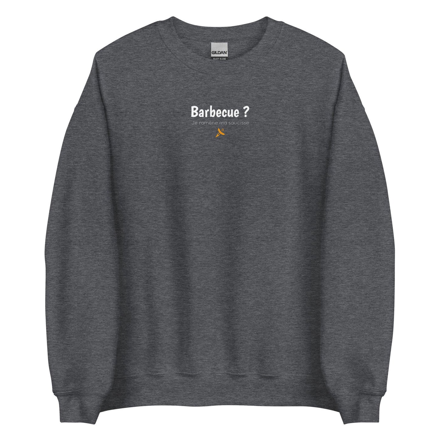 Sweat unisexe col rond Barbecue je ramène ma saucisse Gris Foncé Chiné - Sedurro