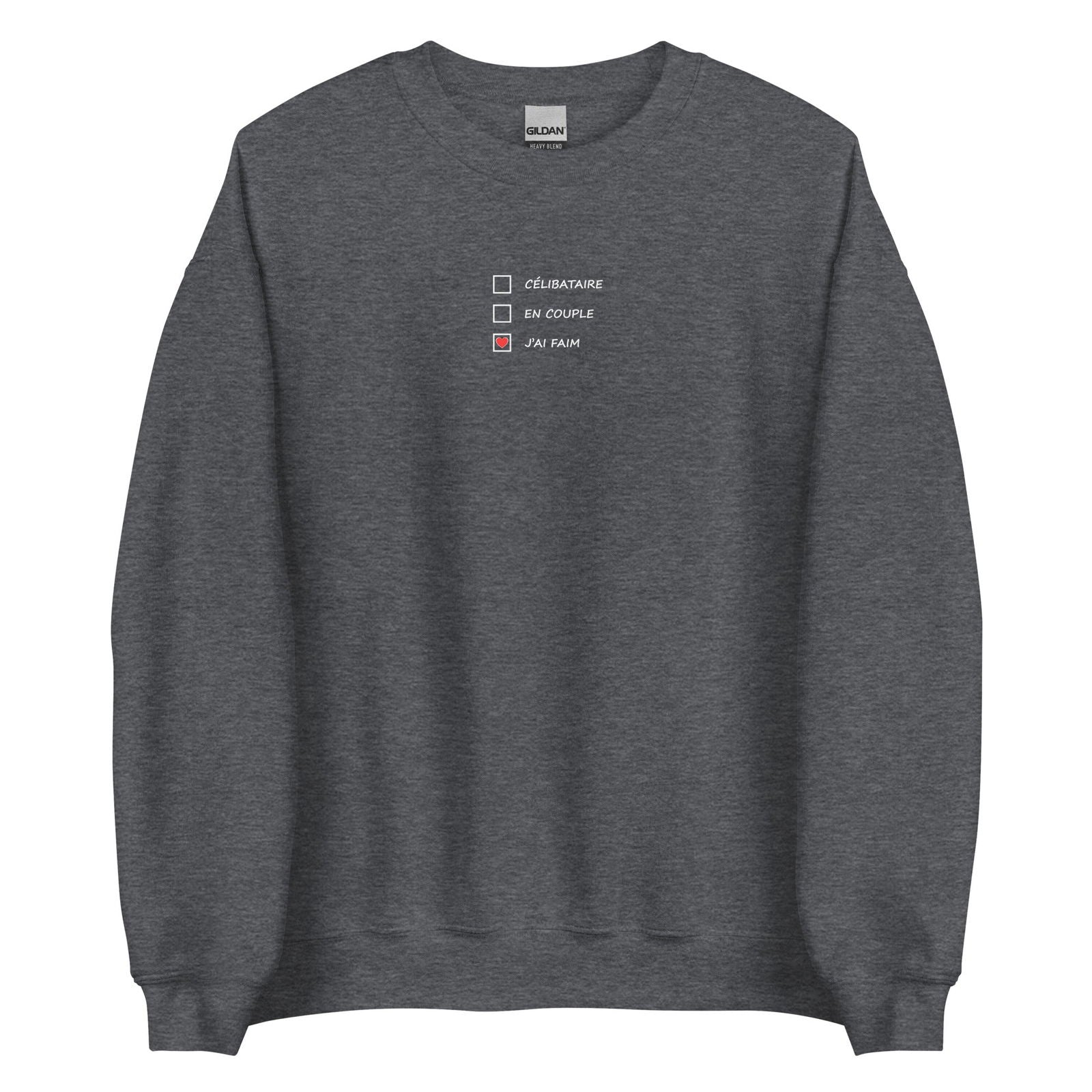 Sweat unisexe col rond Célibataire en couple j'ai faim cases à cocher Gris Foncé Chiné - Sedurro