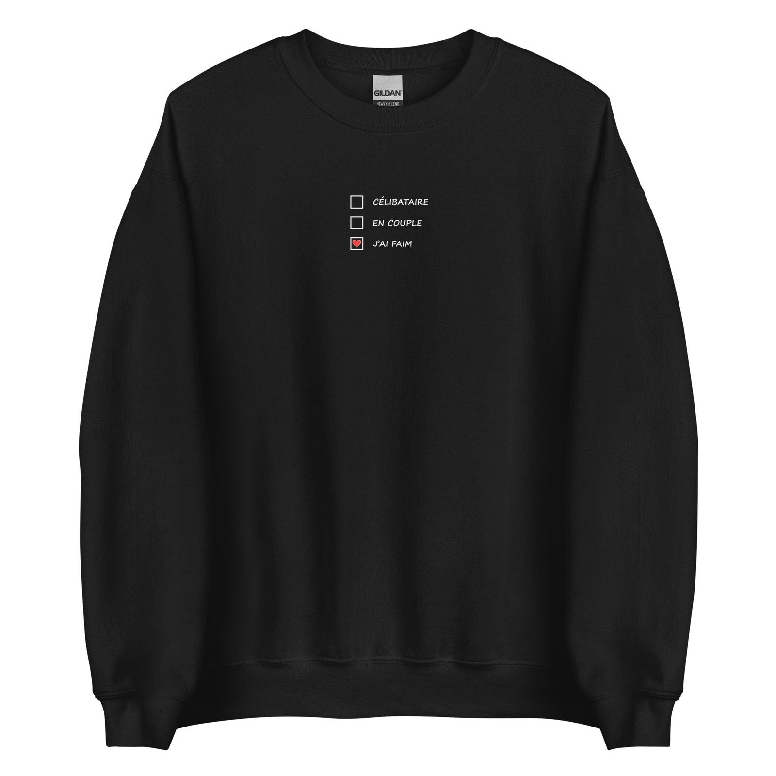 Sweat unisexe col rond Célibataire en couple j'ai faim cases à cocher Noir - Sedurro