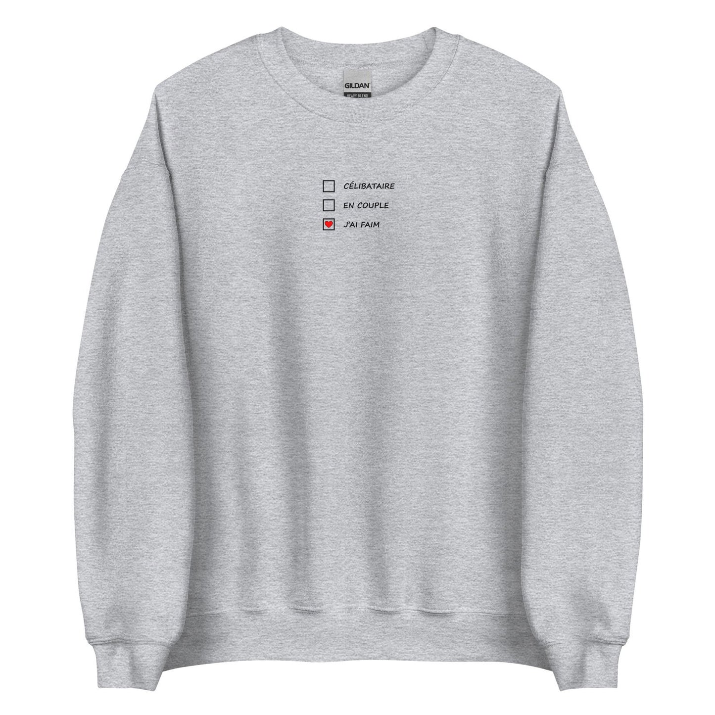 Sweat unisexe col rond Célibataire en couple j'ai faim cases à cocher Gris Sport - Sedurro