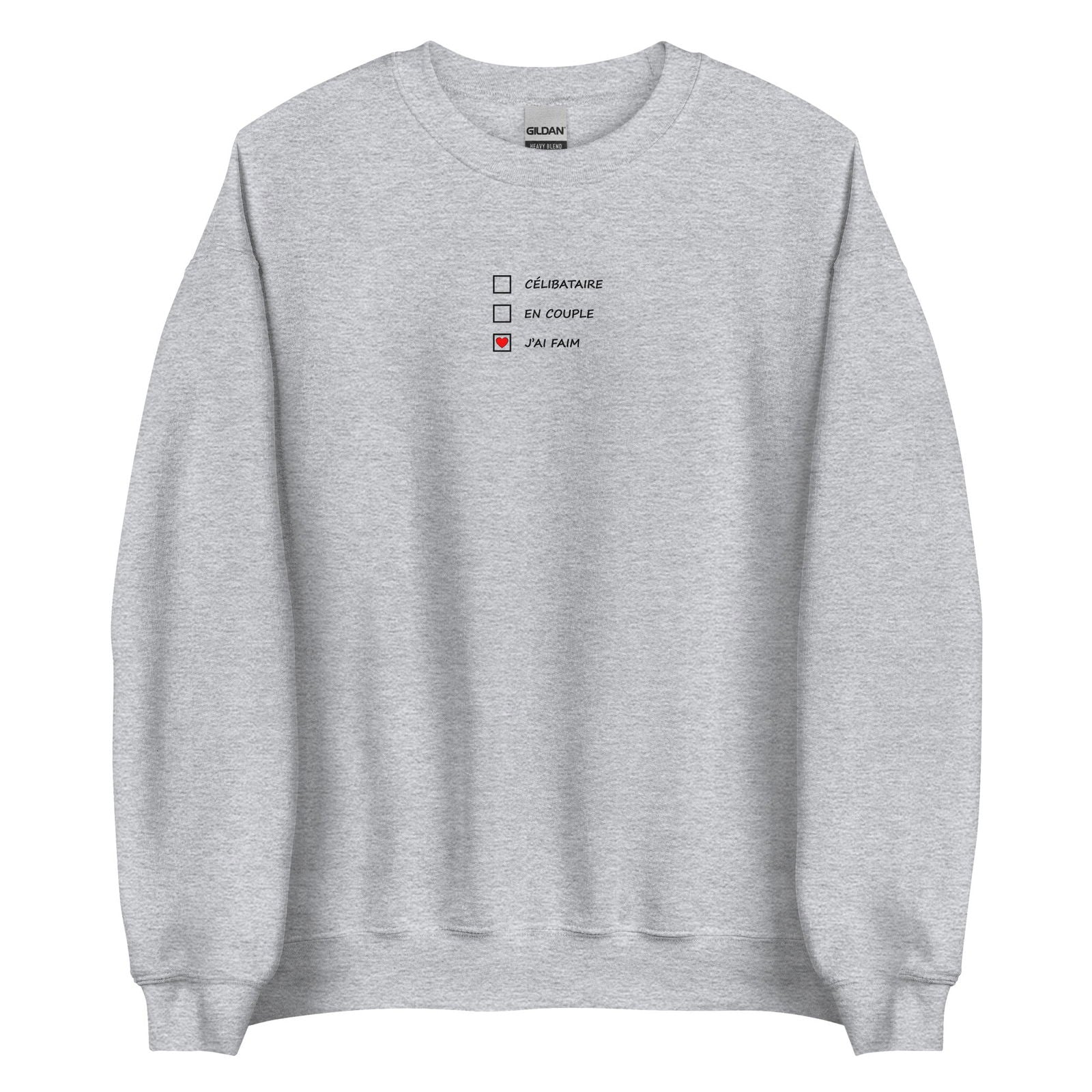 Sweat unisexe col rond Célibataire en couple j'ai faim cases à cocher Gris Sport - Sedurro