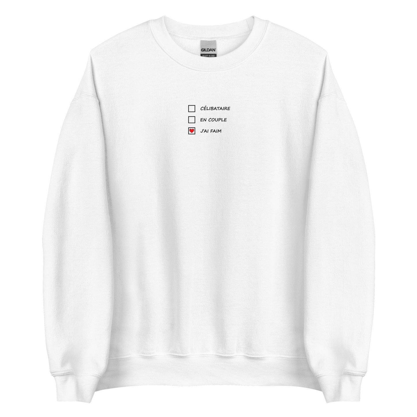 Sweat unisexe col rond Célibataire en couple j'ai faim cases à cocher Blanc - Sedurro