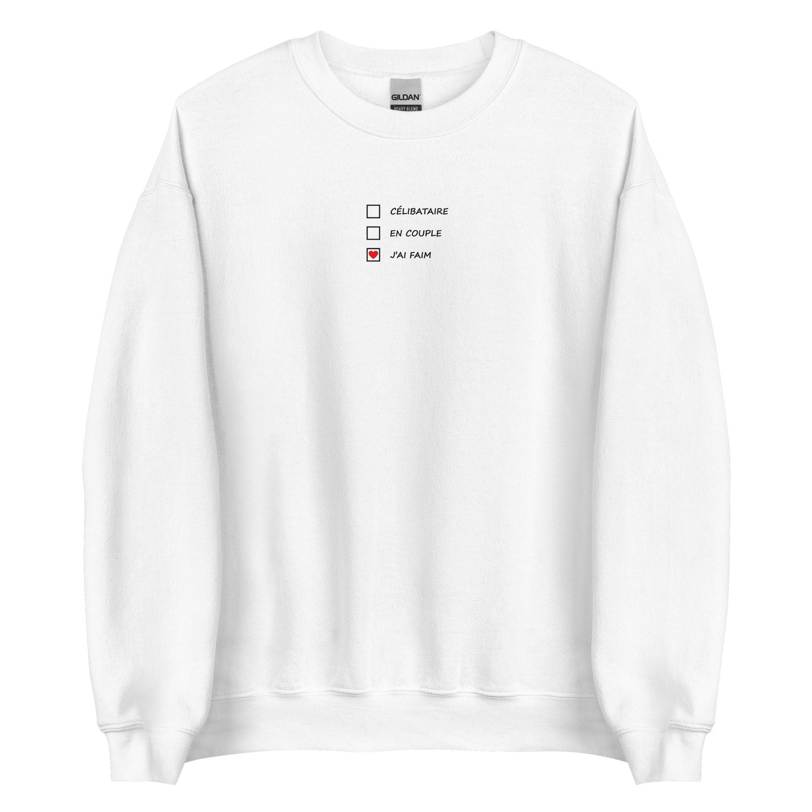 Sweat unisexe col rond Célibataire en couple j'ai faim cases à cocher Blanc - Sedurro