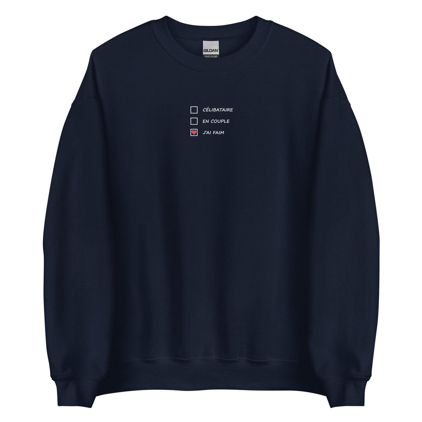 Sweat unisexe col rond Célibataire en couple j'ai faim cases à cocher Bleu Marine - Sedurro
