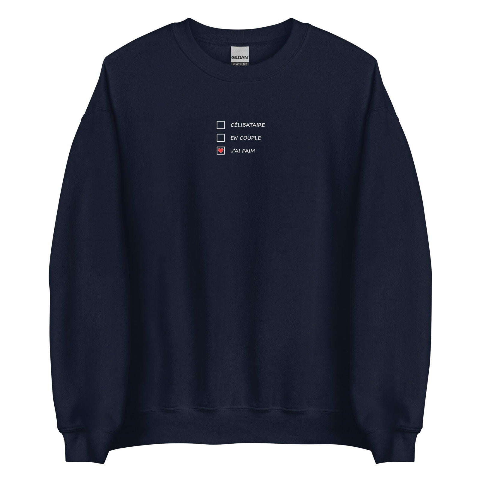 Sweat unisexe col rond Célibataire en couple j'ai faim cases à cocher Bleu Marine - Sedurro