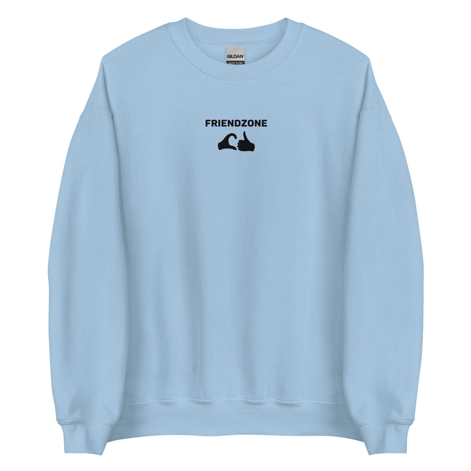 Sweat unisexe col rond Friendzone cœur pouce Bleu Clair - Sedurro