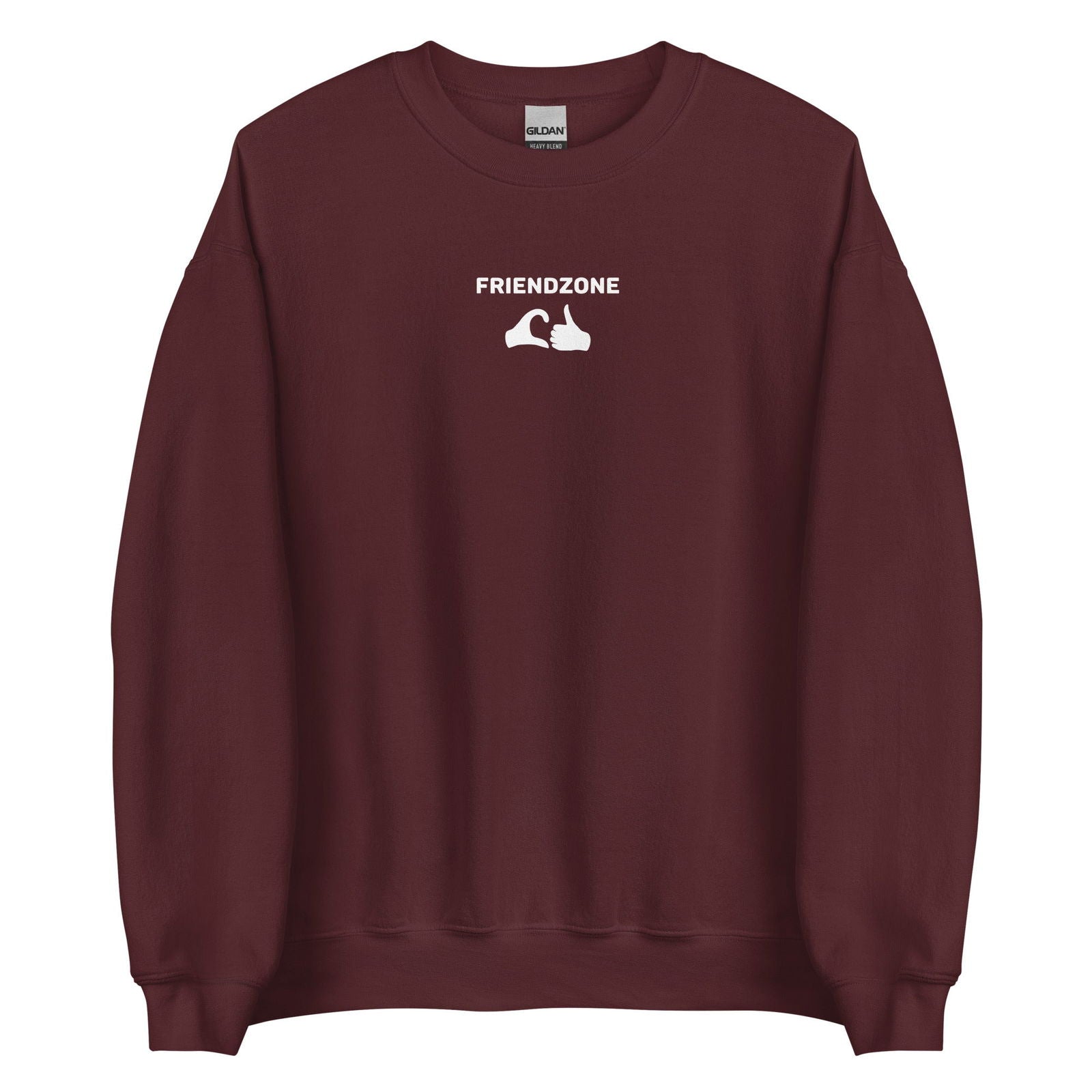 Sweat unisexe col rond Friendzone cœur pouce Bordeaux - Sedurro