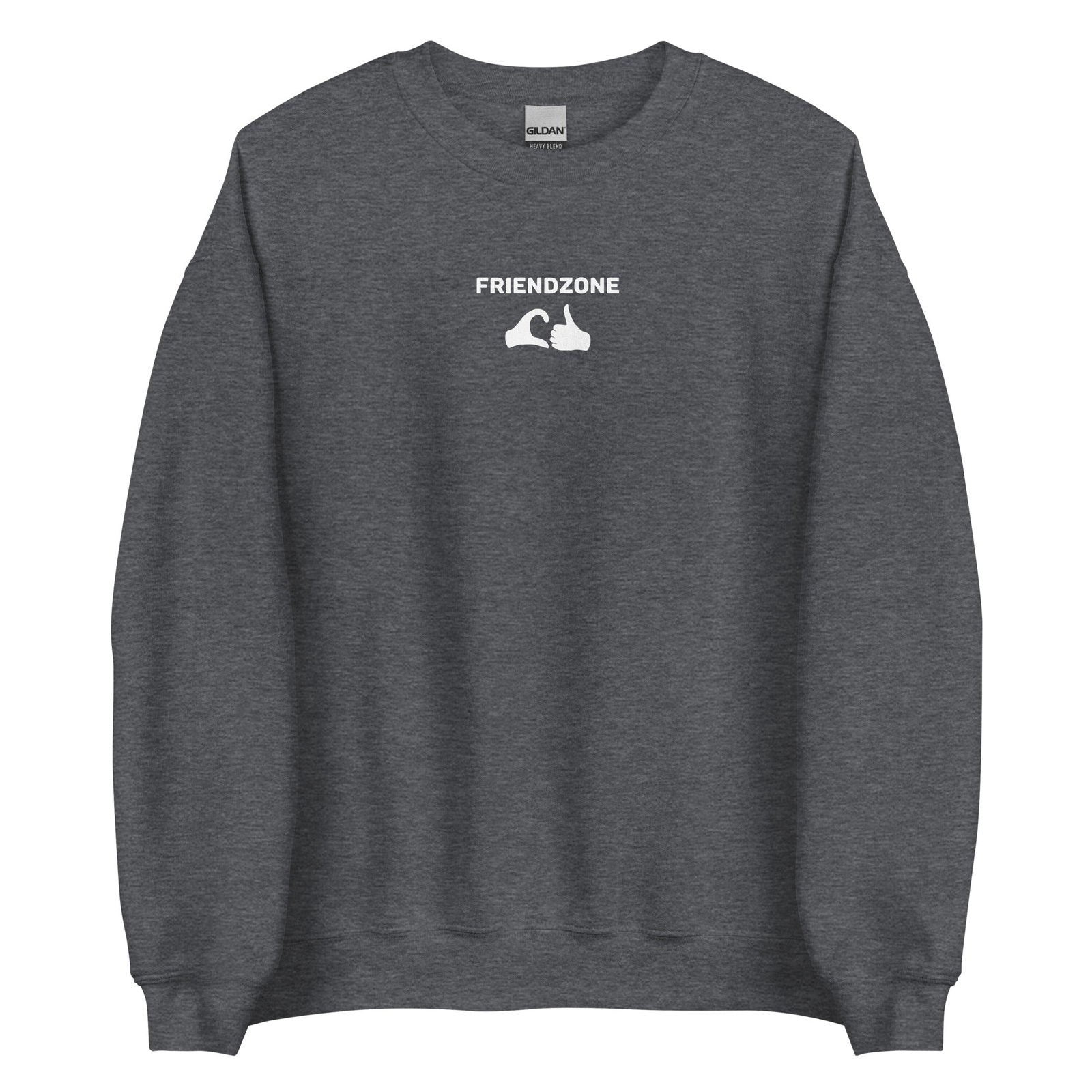 Sweat unisexe col rond Friendzone cœur pouce Gris Foncé Chiné - Sedurro