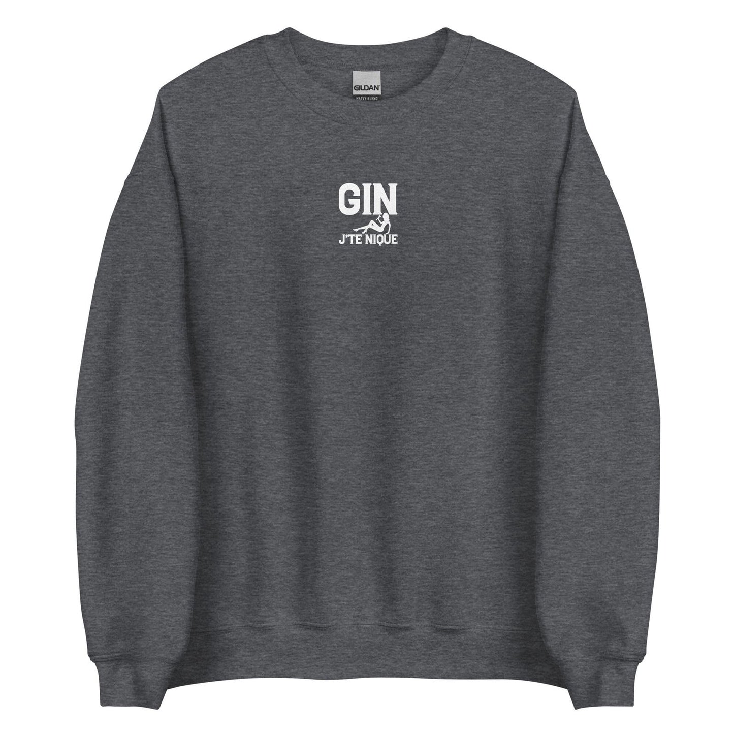 Sweat unisexe col rond Gin j'te nique Gris Foncé Chiné - Sedurro