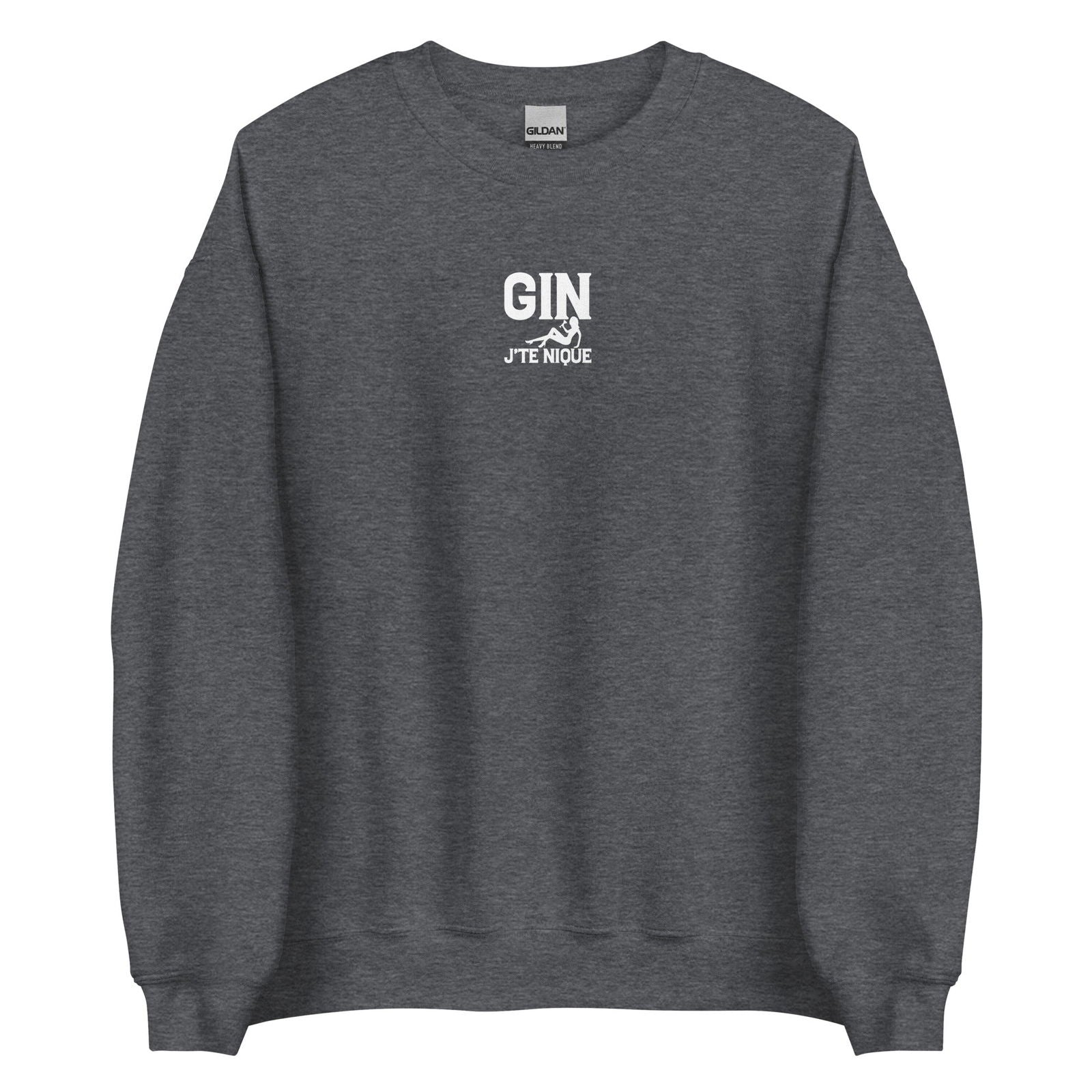 Sweat unisexe col rond Gin j'te nique Gris Foncé Chiné - Sedurro