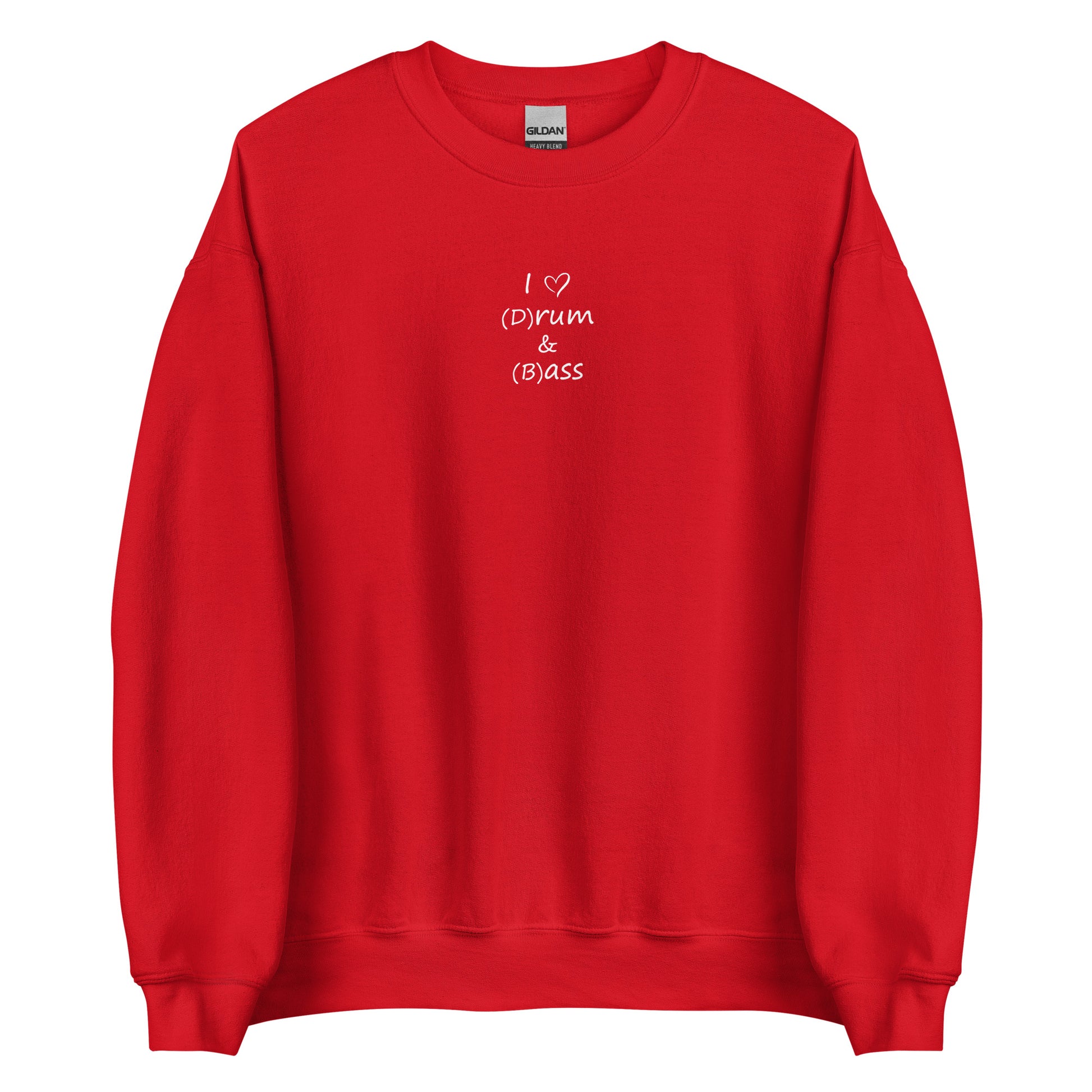 Sweat unisexe col rond I love (d)rum and (b)ass Rouge - Sedurro
