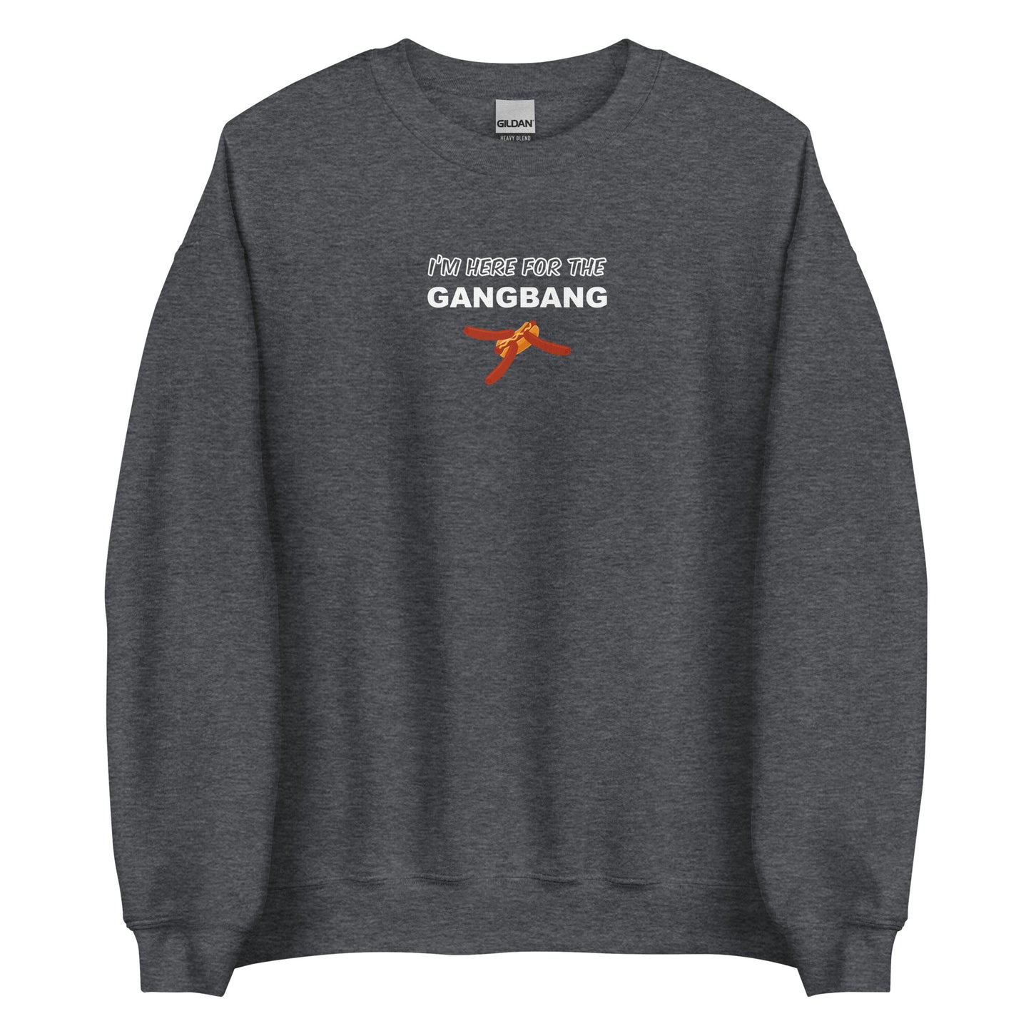 Sweat unisexe col rond I'm here for the gangbang Gris Foncé Chiné - Sedurro