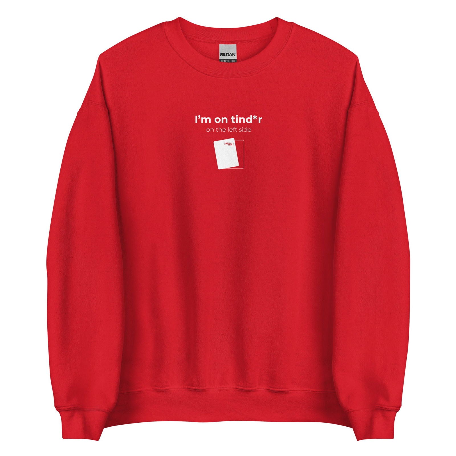 Sweat unisexe col rond I'm on tind*r on the left side Rouge - Sedurro
