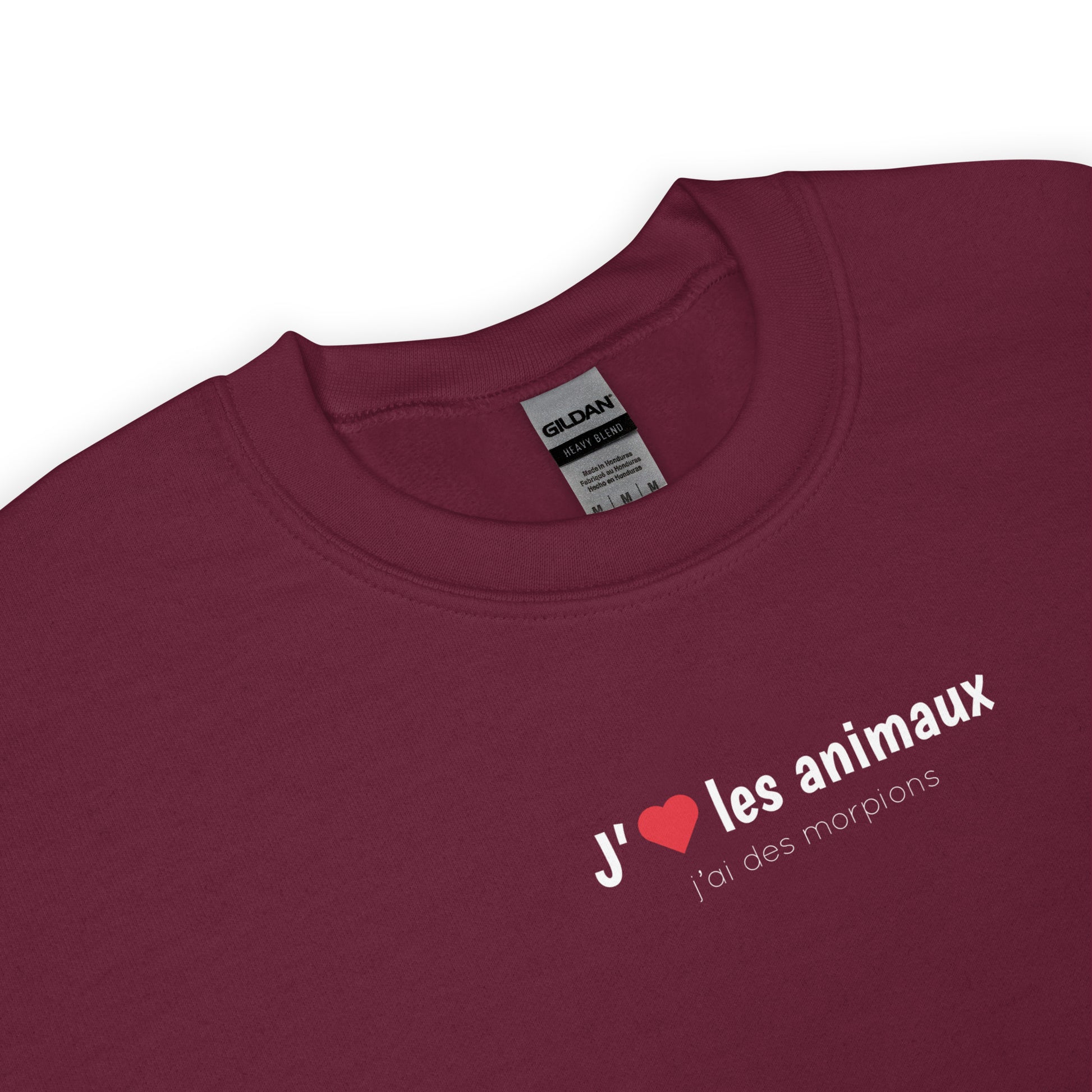 Sweat unisexe col rond J'aime les animaux j'ai des morpions - Sedurro