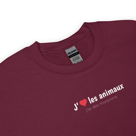 Sweat unisexe col rond J'aime les animaux j'ai des morpions - Sedurro