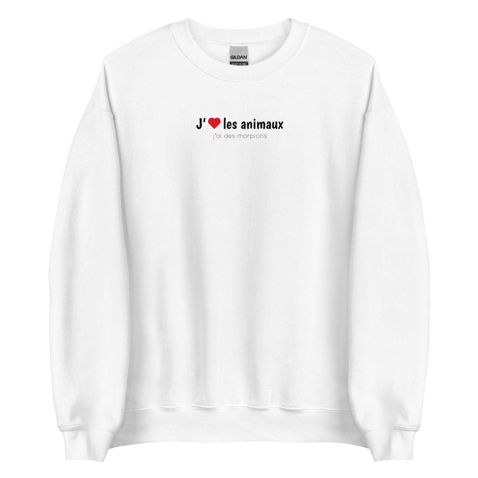 Sweat unisexe col rond J'aime les animaux j'ai des morpions Blanc - Sedurro