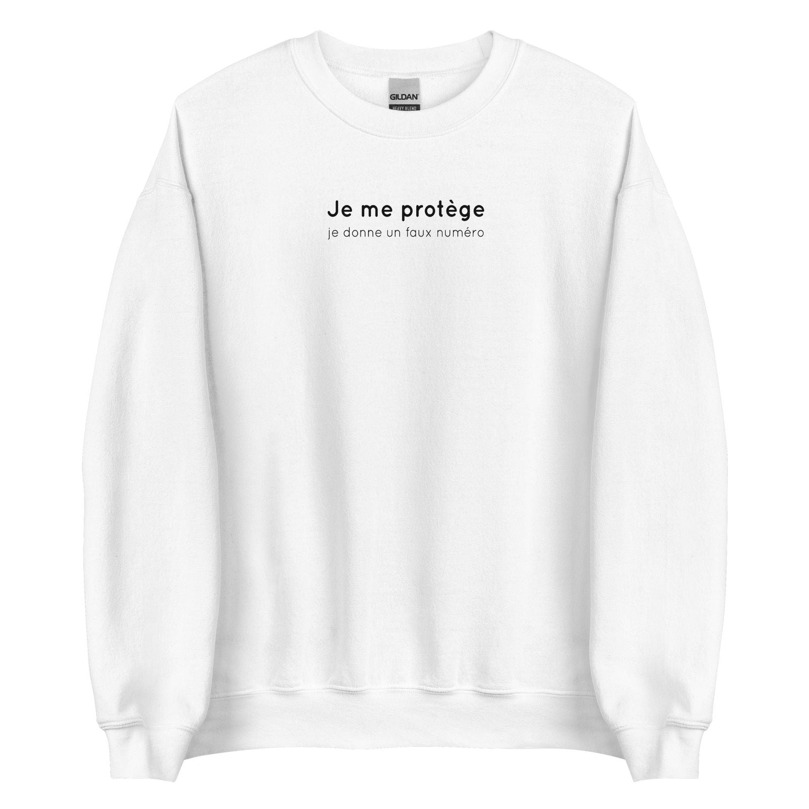 Sweat unisexe col rond Je me protège je donne un faux numéro Blanc - Sedurro
