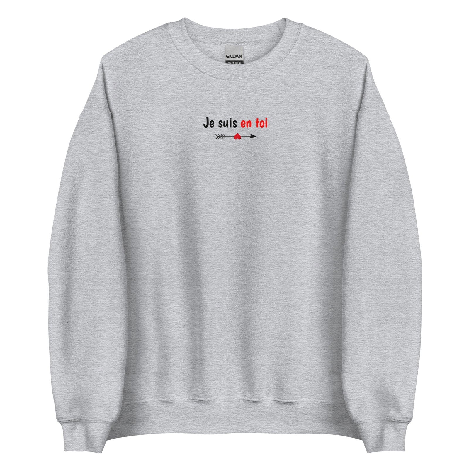 Sweat unisexe col rond Je suis en toi flèche cupidon Gris Sport - Sedurro
