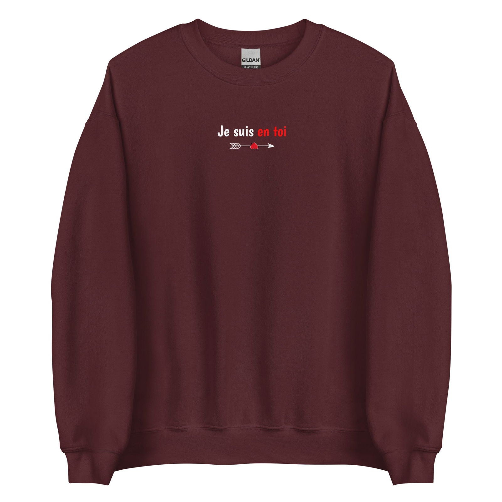 Sweat unisexe col rond Je suis en toi flèche cupidon Bordeaux - Sedurro