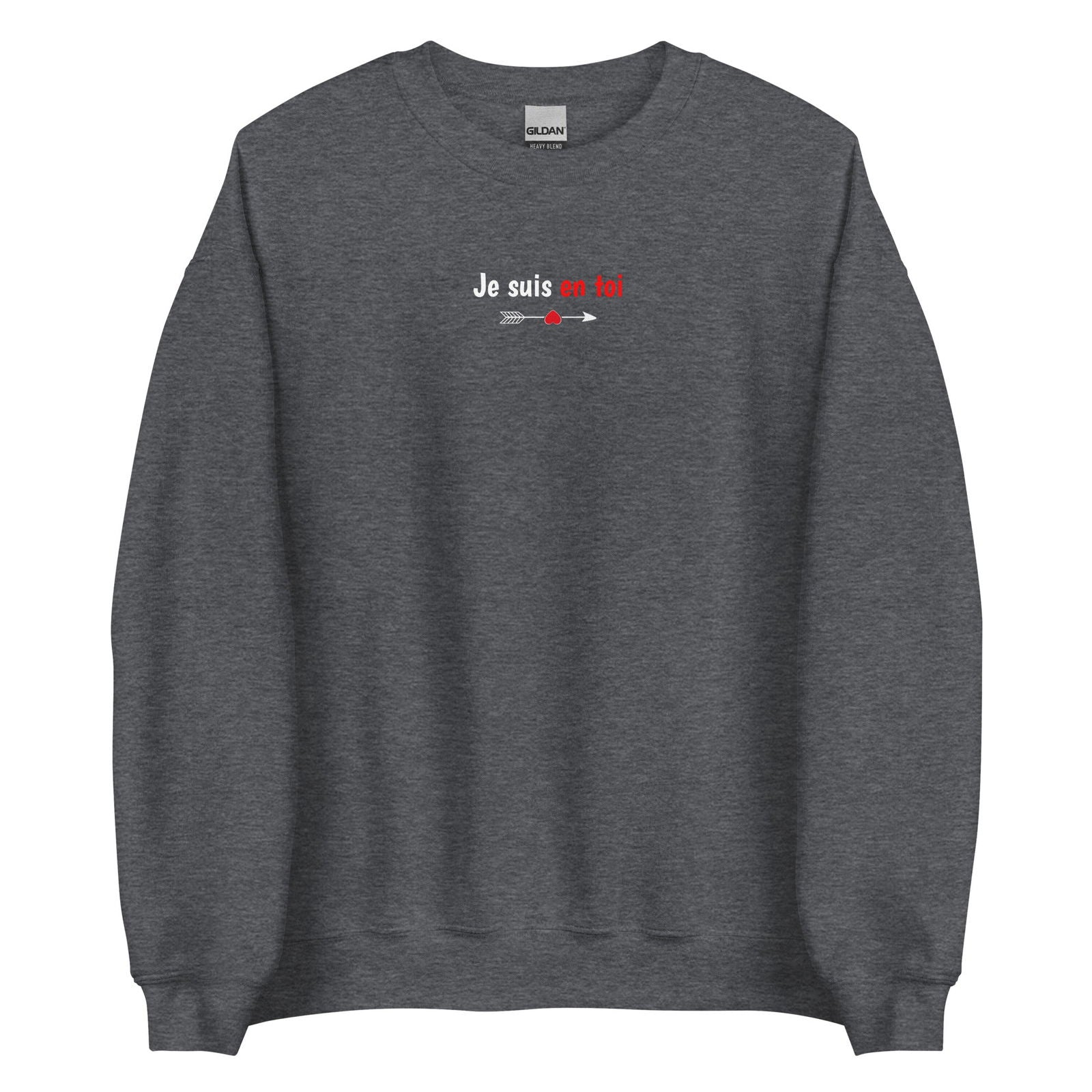 Sweat unisexe col rond Je suis en toi flèche cupidon Gris Foncé Chiné - Sedurro