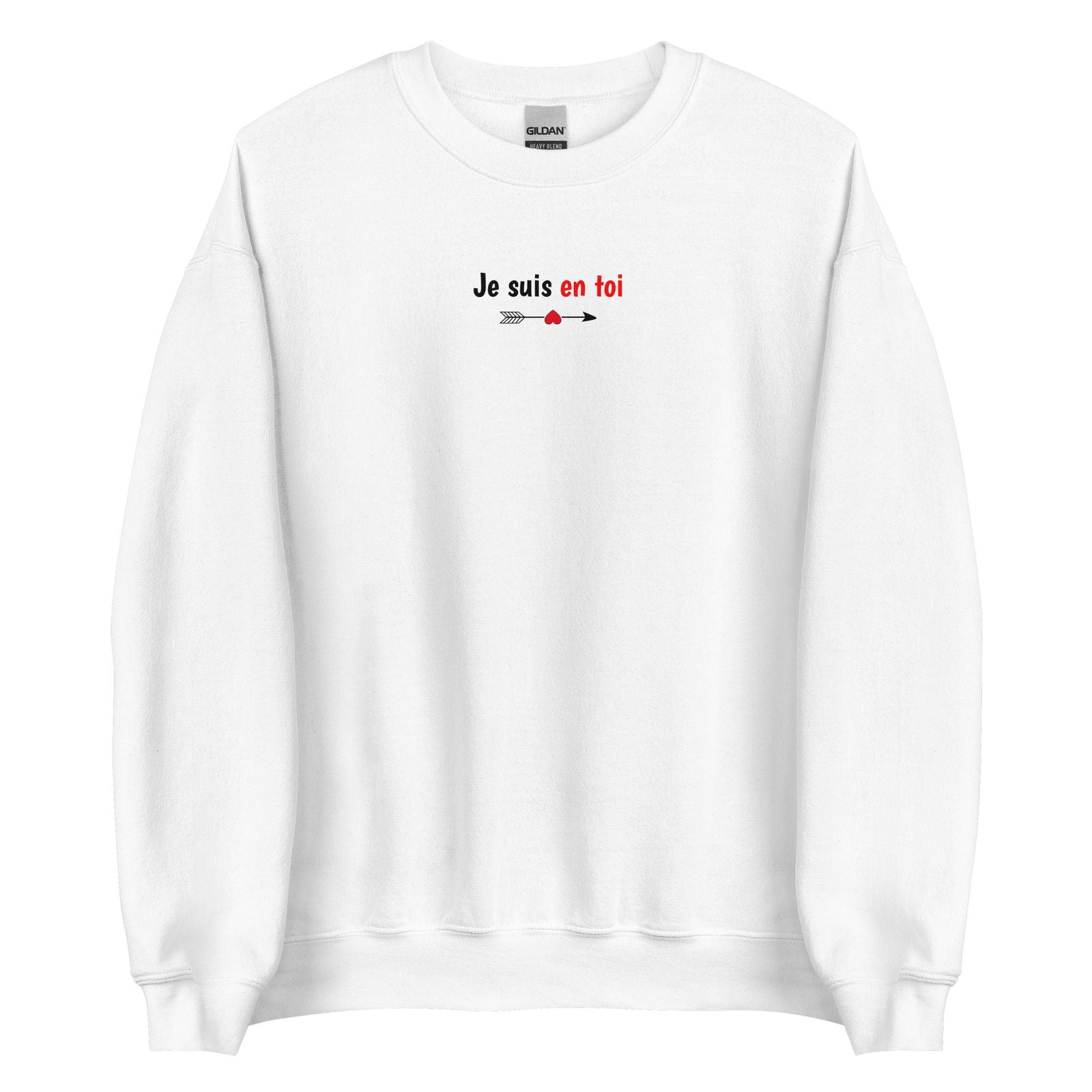 Sweat unisexe col rond Je suis en toi flèche cupidon Blanc - Sedurro