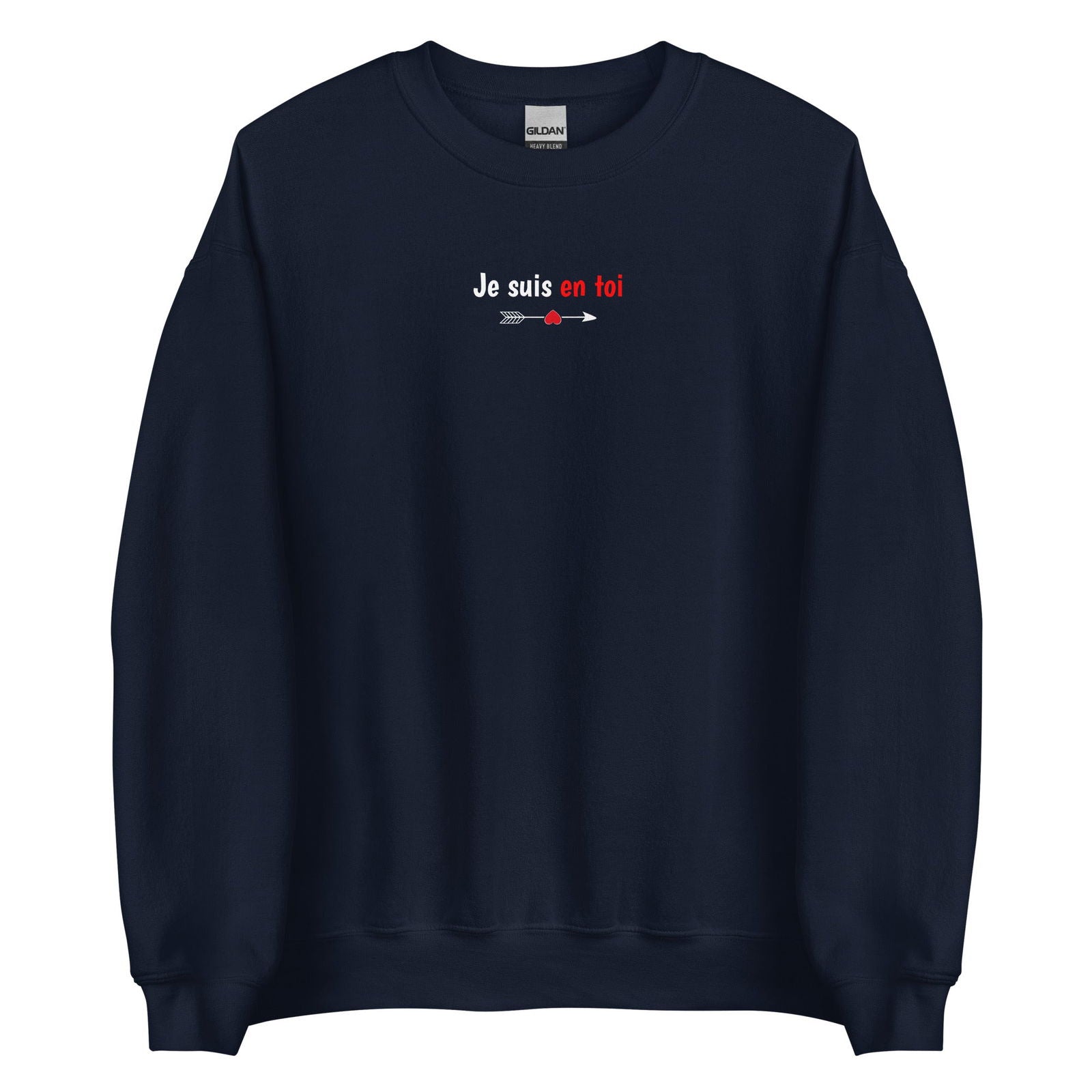 Sweat unisexe col rond Je suis en toi flèche cupidon Bleu Marine - Sedurro